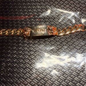 Versace Gold Tone Thick Chain Bracelet with 2 Lion Accents